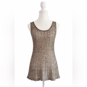 Sisters Metallic Open Knit Tank Top Sheer Brown Boho Festival Small